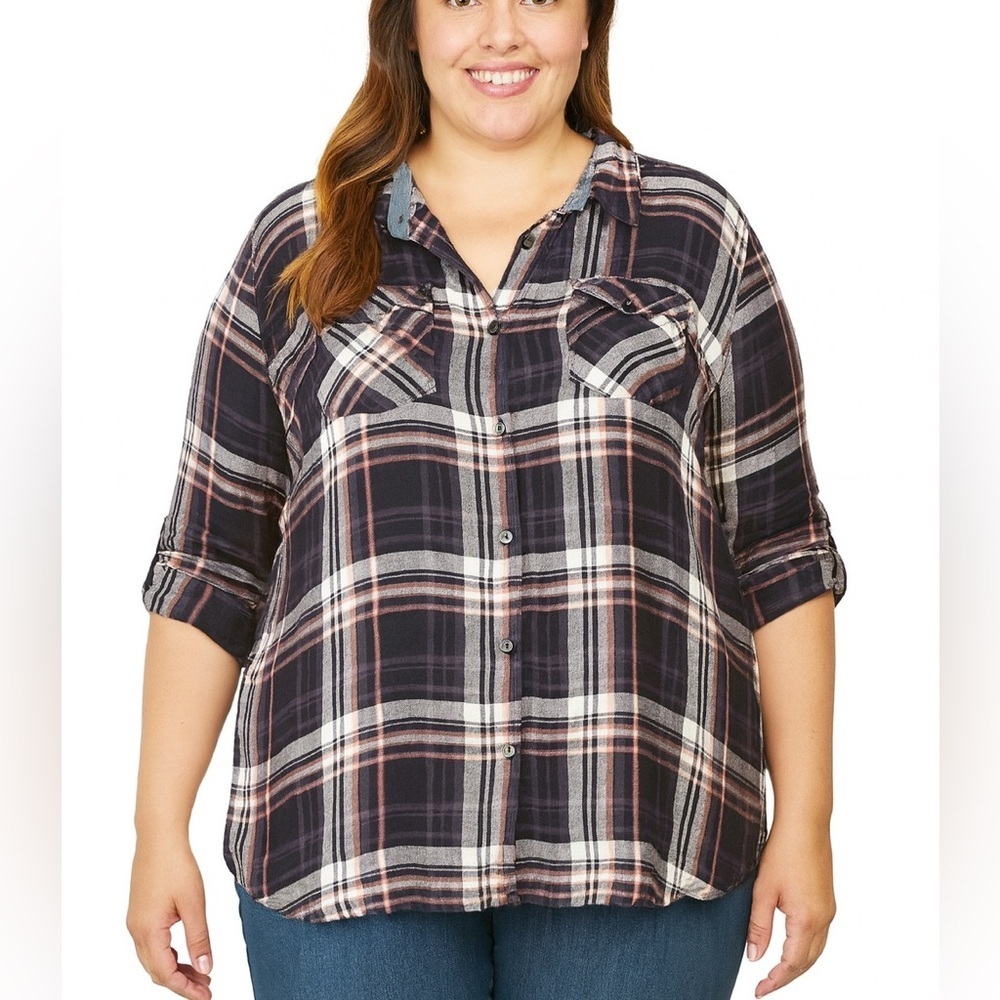 Dress Barn Plaid Button Down Shirt